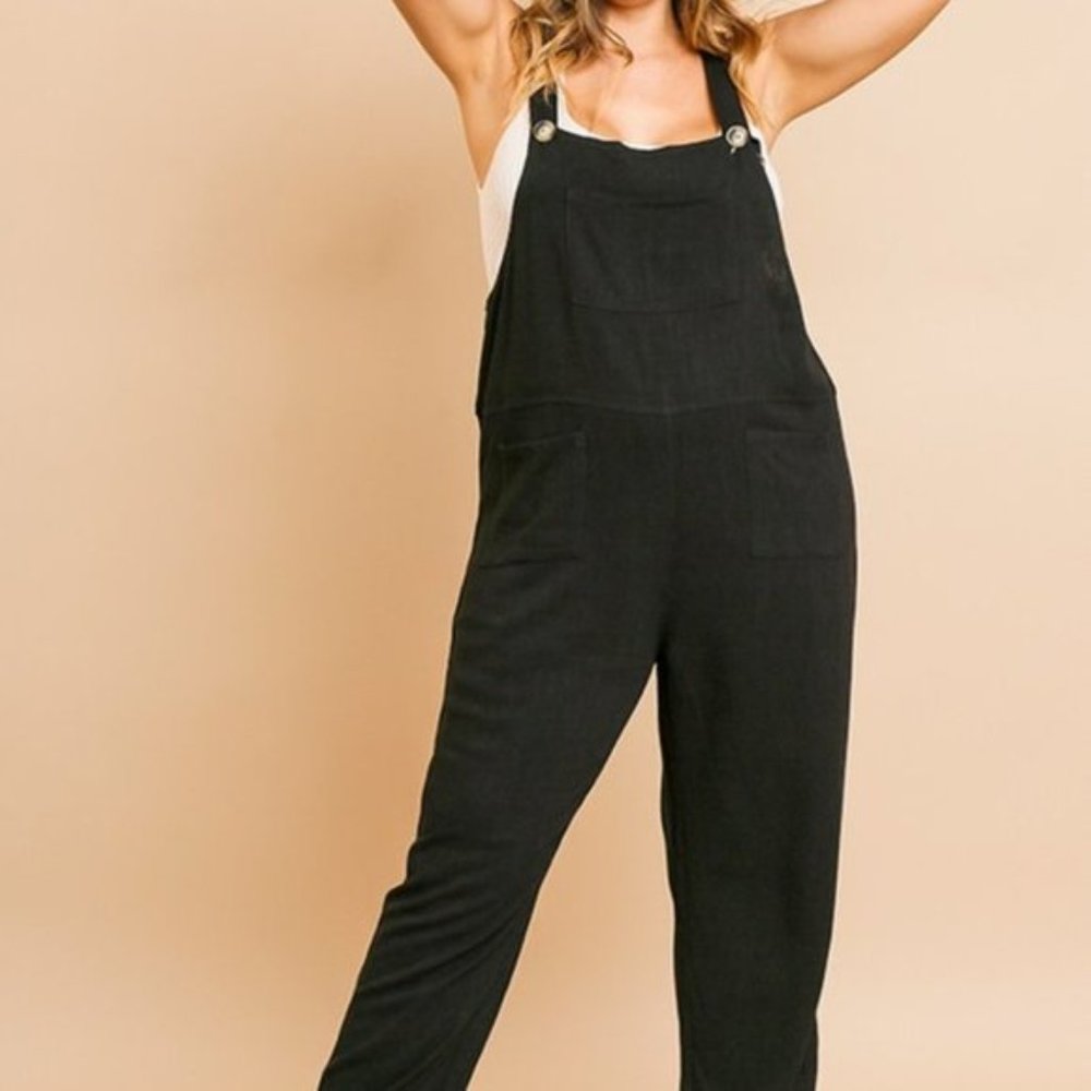 Plus Linen Blend Overall Jumpsuit